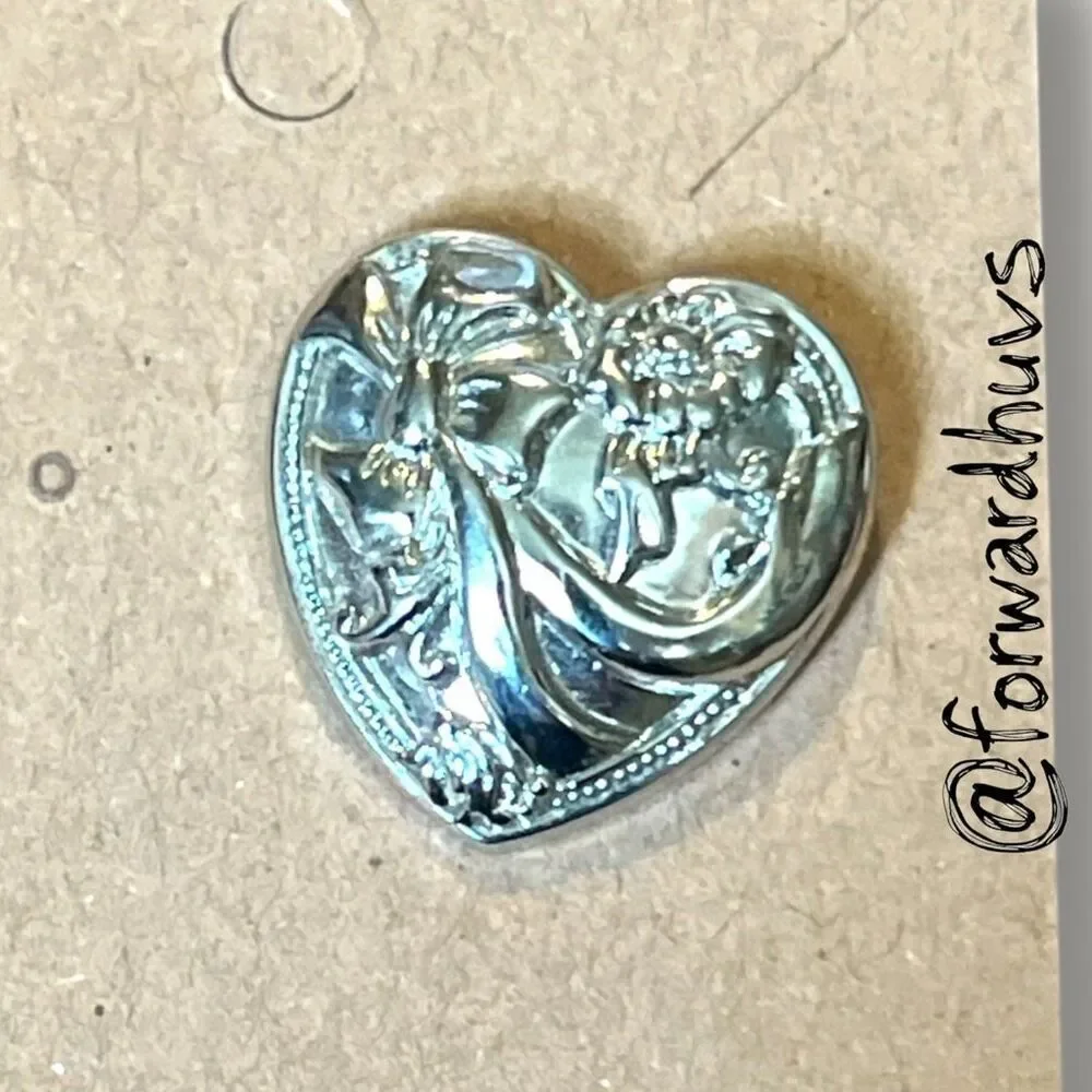 Bundle Sale 3 for $15 | Plastic Heart-Shaped Pin with Embossed Floral Design